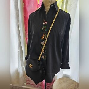 Vtg Set Safari Jungle Blouse Structured Victor Costa Handbag Twist Rope Strap